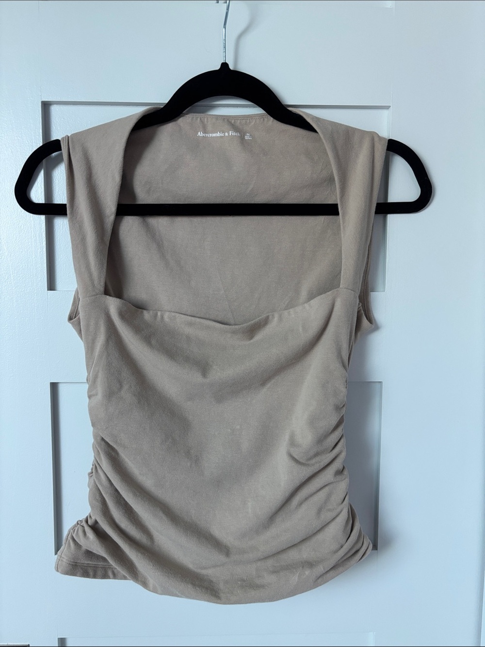 Abercrombie & Fitch Neutral Taupe Square Neck Ruched Tank
